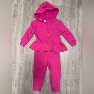 Ralph Lauren Baby Girl Pink Hoodie Set Peplum Zip Jacket & Pants 24M